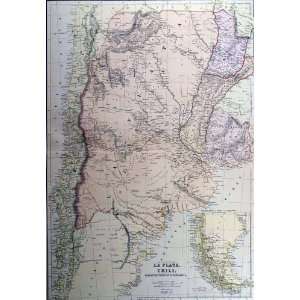  1882 Antique Map of La Plata (Argentina), Chile, Paraguay, Uruguay 