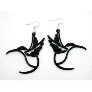  Black Satin Humming Bird Wooden Earrings GTJ Jewelry