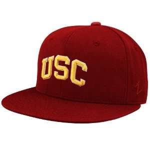   USC Trojans Cardinal Logo Fitted Flat Bill Hat