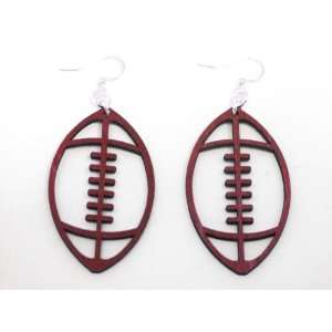 Cherry Red Football Wooden Earrings