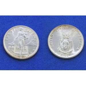   Territory    1945 D Philippines 20 Centavos SILVER Coin   Extra Fine