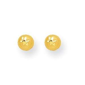  14k Diamond Cut Satin 5mm Half Ball Post Earrings Jewelry
