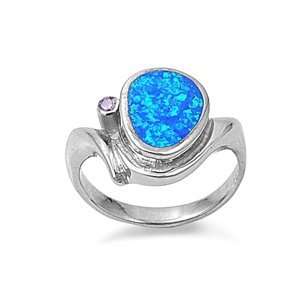  Sterling Silver 14mm Blue Lab Opal Ring (Size 6   9 