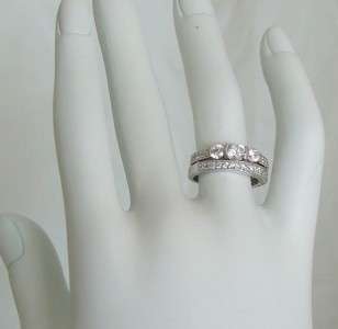Antique Style 3 Stone CZ Engagement Wedding Ring Set 5,6,7,8,9  