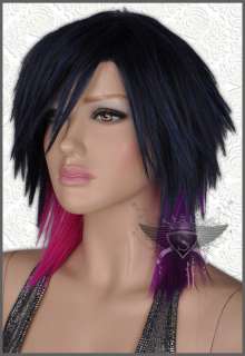 GW396 Blue Black Medium Cosplay Punk Gothic Untidy Wig  