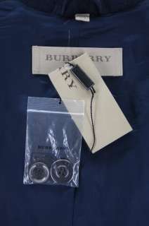 NEW Burberry Brit Double Breasted Blue Check Wool Pea Coat Trench 