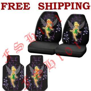   Set Disney Cartoon Tinkerbell Tink Mystical Seat Covers & Floor Mats