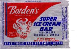 Unused Bag Bordens Super Ice Cream Bar Houston,Texas  
