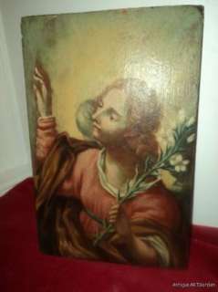 ANTIQUE Renaissance ANGEL Gabriel Original Oil on WOOD Very OLD 