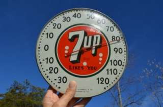 VINTAGE 1940s 10 7UP SODA LIKES YOU DRINK COLA THERMOMETER SIGN 