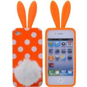 White Spots Pattern Rabbit Rubber TPU Case Cover for iPhone 4(Orange)