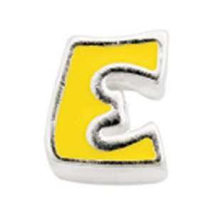 Avedon Kids Polished Sterling Silver Initial E Yellow Enamel Slide 