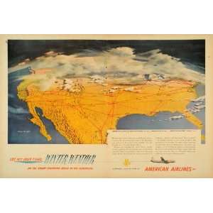  1952 Ad American Airlines Map Aviation Weather Plane 