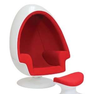  Red Alpha Shell Egg Chair and Ottoman