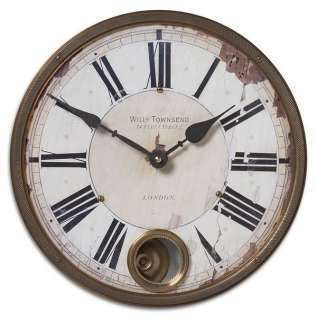   COUNTRY CHIC Distressed Round WALL CLOCK Pendulum Off White NEW  