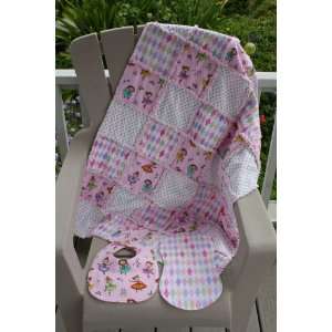   Ballerina Print Baby Rag Quilt with Matching Burp Cloth and Bib Baby