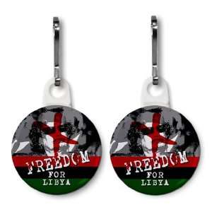 FREEDOM FOR LIBYA Revolution Politics 2 Pack of White 1 Zipper Pull 