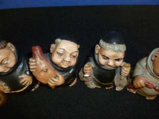 Lot of 6 Hand Painted Ceramic Monk Figurines  