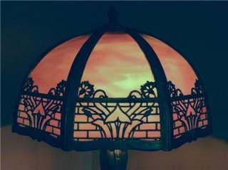 20s MILLER Arts & Crafts Antique Slag Lamp Brickwork & Floral Overlay 
