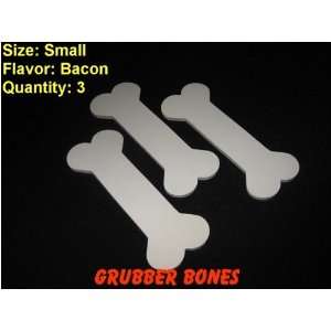    3 Small Grubber Bone Chew Toy, Bacon Flavored 