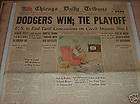 Chicago Daily Tribune Oct 1951 Bklyn Dodgers Tie NLCS