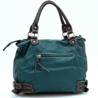 Women Front Zipper Pockets Handbag Purse Turquoise  