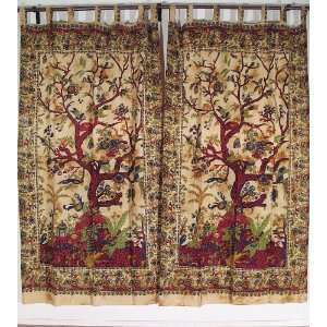 2 Tree of Life Design Cotton India Print Fabric Curtain 