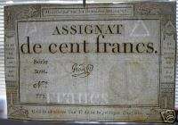 FRENCH REVOLUTION WATERMARKED 100 FRANCS ASSIGNAT of 1795 HIGH GRADE 