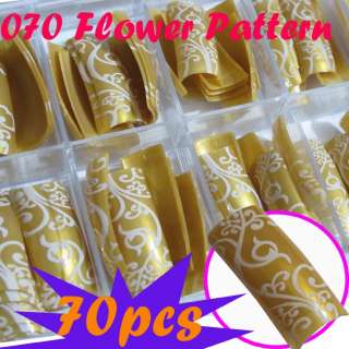 070 French Flower Pattern GOLD Nail Art Tip 70pc +BOX  