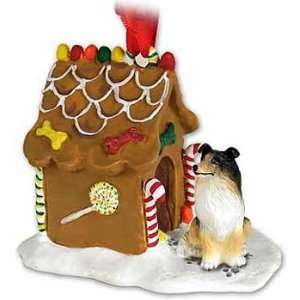  Tri Colored Collie Gingerbread House Christmas Ornament 