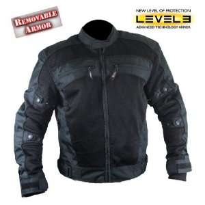 Xelement Mens Black Tri Tex Fabric Level 3 Armored Motorcycle Jacket 