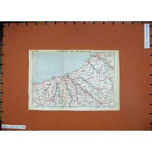   1933 Colour Map France Dieppe Mers Le Treport Valery