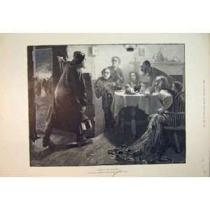   1892 Man Torch Life Boat Stormy Family Table Fine Art