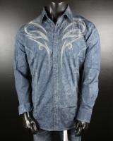  Button shirt POSITIVE ENERGY IN BLUE w/ HEAVY STITCH TRIBALS  