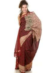 Maroon Designer Sari from Banaras with All Over Jute and Zari Weave 