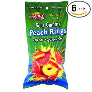 Energy Club Sour Gummy Peach Rings, 8.0 Ounce Bags (Pack of 6)  