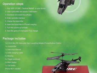 U810A 3.5CH Mini RC Helicopter Gyro Launching Missile iPhone Android 