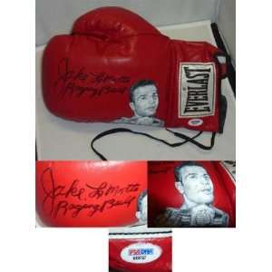  Jake LaMotta Signed Hand Painted Boxing Glove PSA COA 