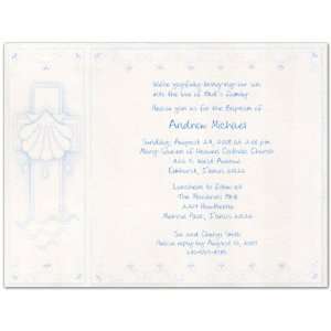  Baby Blue Cross And Shell Baptism Christening Invitations 