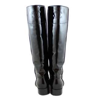 Chanel Black Patent Leather Knee High Boots Sz. 40  