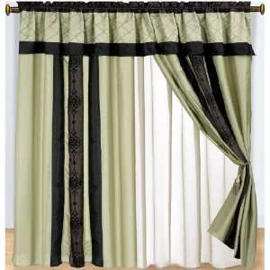  Sage Mesh Stripe Curtain Set