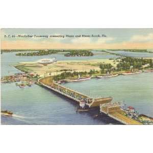 Vintage Postcard   MacArthur Causeway connecting Miami and Miami Beach 