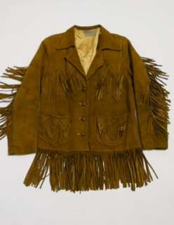   70s PIONEER WEAR Deer Skin HIPPIE Whip Stitch FRINGE Coat Jacket 38 K2