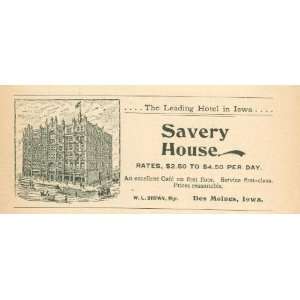   1897 Advertisement Savery House Hotel Des Moines Iowa 