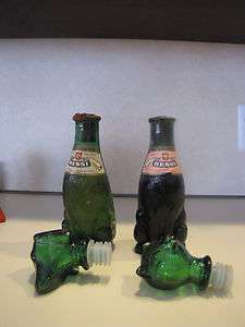 Vintage Rare Dog&Cat Green Art Glass Figurines 2 Bottles Wine Italy 