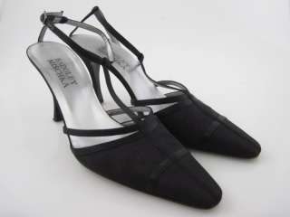 BADGLEY MISCHKA Black Ankle Strap Mules Heels Sz 38 8  
