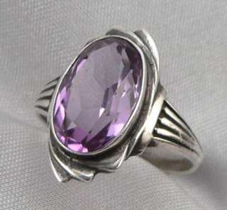 Vintage ART DECO Solid SILVER & 4.40ct AMETHYST Solitaire RING 