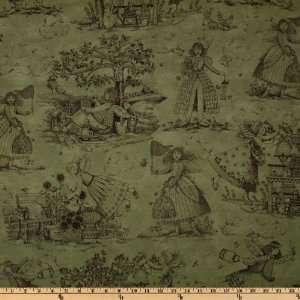   Sunrise Twill Pastoral Garden Toile Forest Green Fabric By The Yard