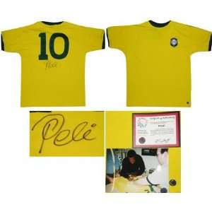  Pele Autographed Brazil Team Yellow Jersey Sports 