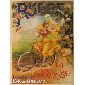   Bicycle with flowers 12 x 16 Size Vintage Poster Reproduction Home